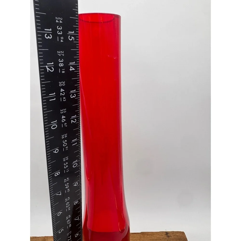 Vase Vintage Tall Red Glass 15.75 Inch Heavy Weighted Base Minimalist Decore